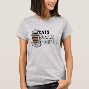 Camiseta Adolescente de Gato Quirky - Gatos, Livros e Café