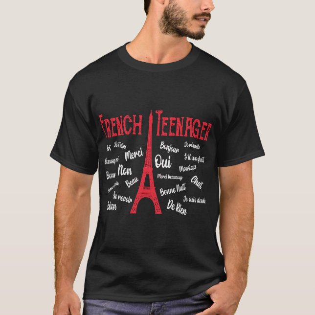 Camiseta Adolescente Francesa Torre Eiffel Paris Preto  (Frente)