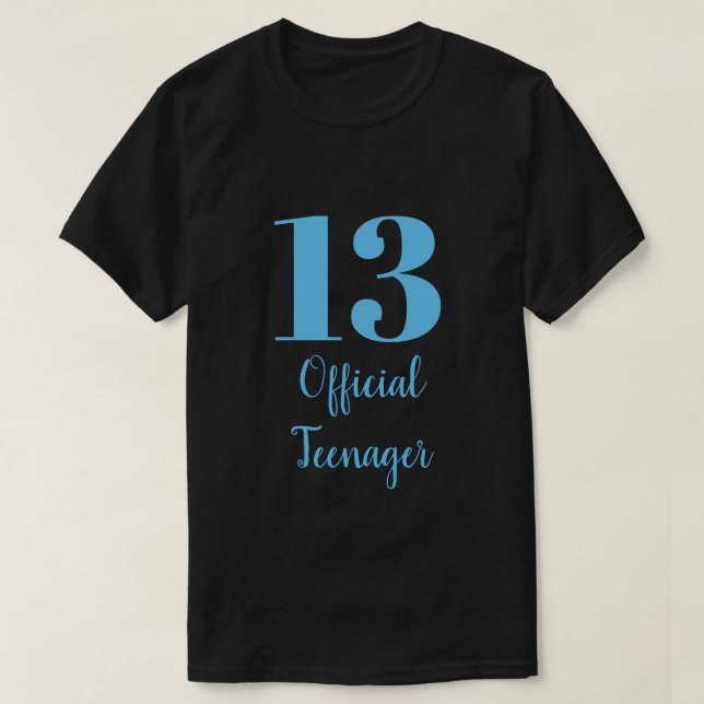 Camiseta Adolescente Oficial 13 Birthday Sky Blue Black (Frente do Design)