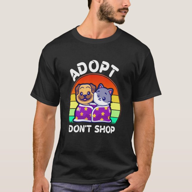 Camiseta Adopt Don't Shop Stuff Adopt Cat Dog Family Member (Frente)