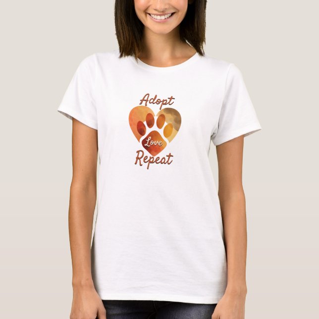 Camiseta Adopt Love Repeat Warm Earthy Paw Art (Frente)