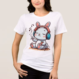 Camiseta Adorable Bunny Enjoying Music with Headphones