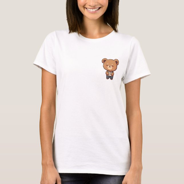 Camiseta Adorable Cartoon Bear Holding Coffee Cup (Frente)