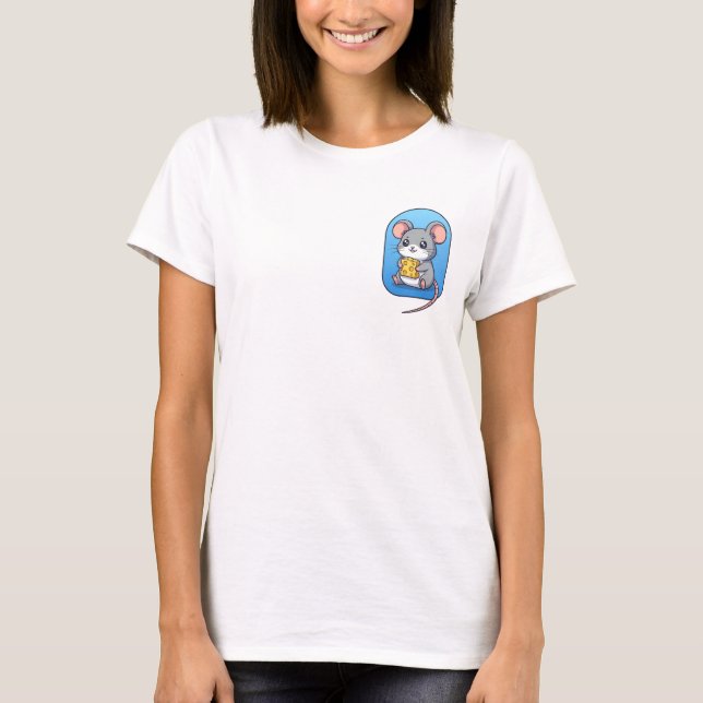 Camiseta Adorable Cartoon Mouse Holding Yellow Cheese Block (Frente)
