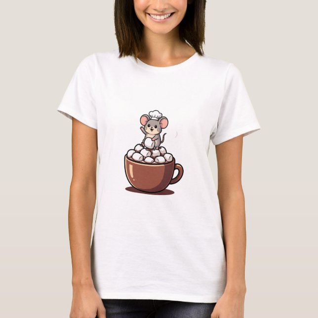 Camiseta Adorable Chef Mouse Waving from a Marshmallow (Frente)