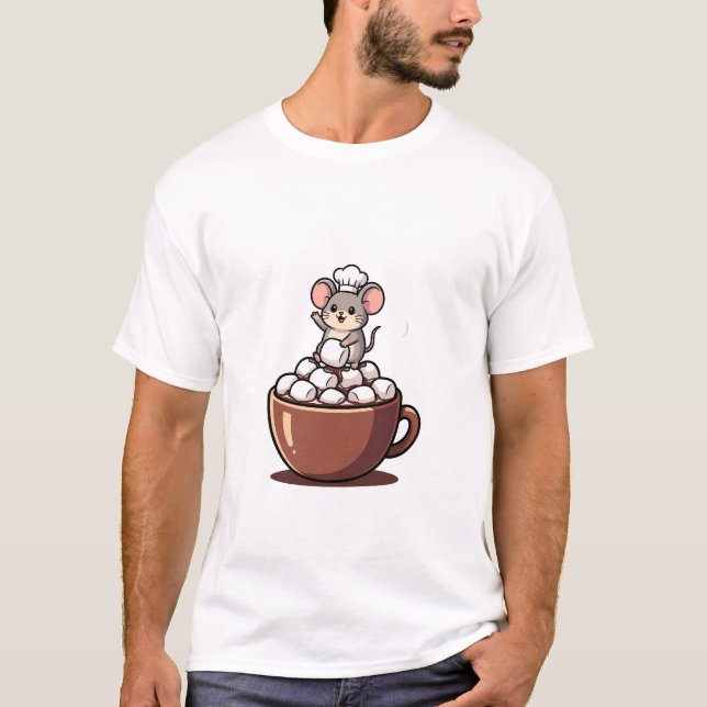 Camiseta Adorable Chef Mouse Waving from a Marshmallow (Frente)