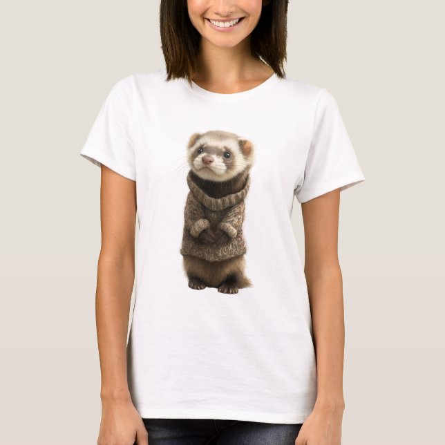 Camiseta Adorable Ferret Wearing Knitted Sweater (Frente)