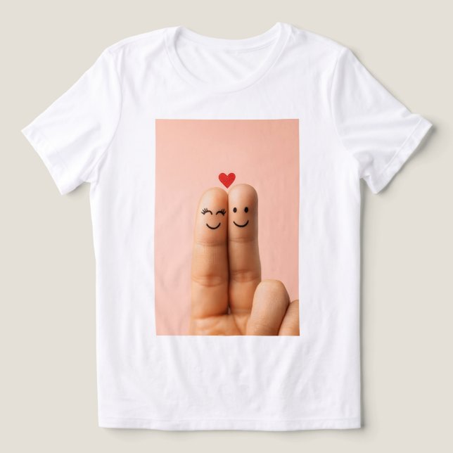 Camiseta Adorable Finger Couple Art, Cute Finger Faces (Design frontal)