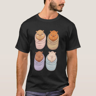 Camiseta Adorable Four Capybaras Swaddle Cute Baby Capybara