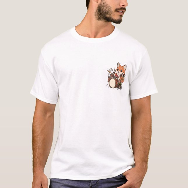 Camiseta Adorable Fox Drummer Playing Mushroom (Frente)