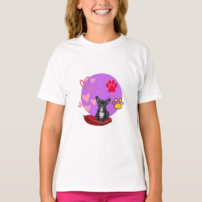 Camiseta Adorable frienchie puppy with hearts  (Frente)