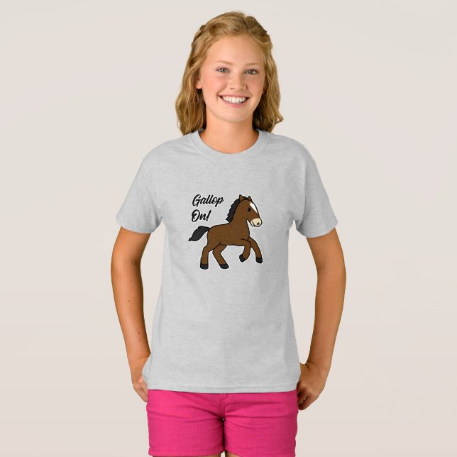 Camiseta Adorable Gallop On! Happy Foal Kawaii Horse Design (Frente Completa)