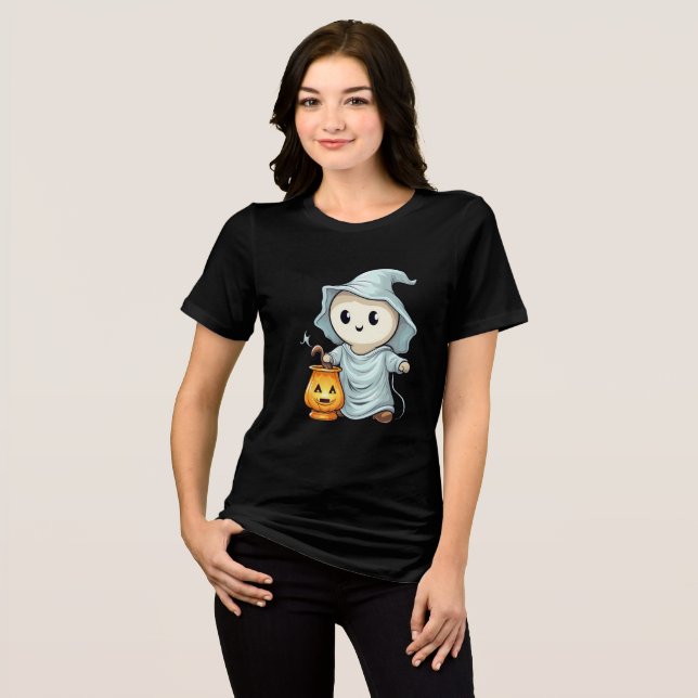Camiseta Adorable Ghost with Pumpkin Lantern (Frente Completa)