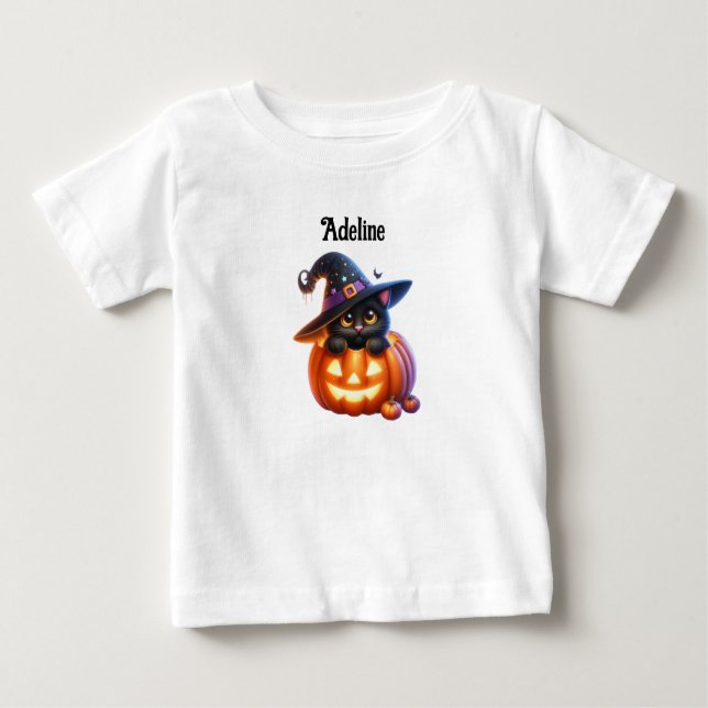 Camiseta Adorable Halloween Cat Pumpkin Design (Frente)