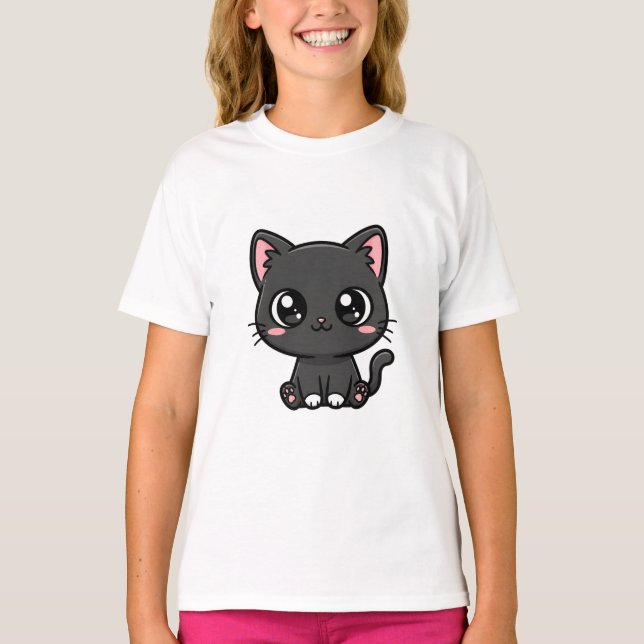 Camiseta Adorable Kawaii Black Kitten (Frente)