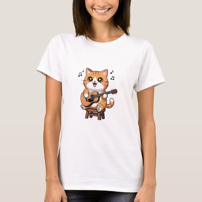 Camiseta Adorable Orange Tabby Cat Playing Acoustic Guitar (Frente)