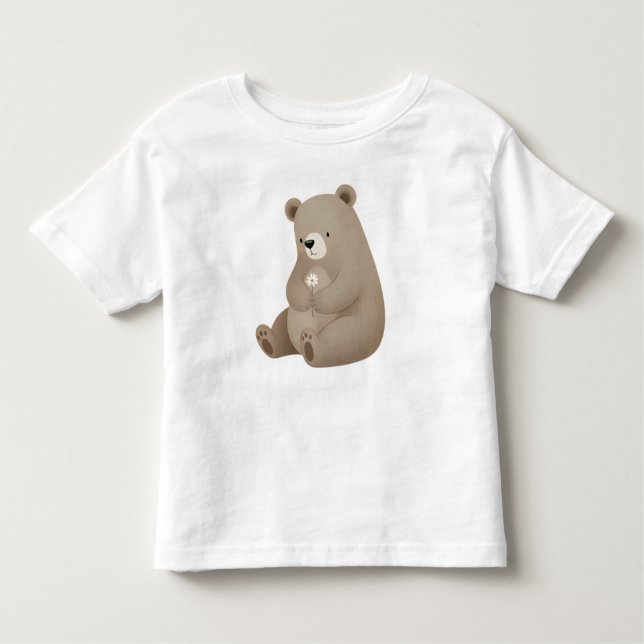 Camiseta Adorable Ours Brun à la Marguerite – Illustration  (Frente)