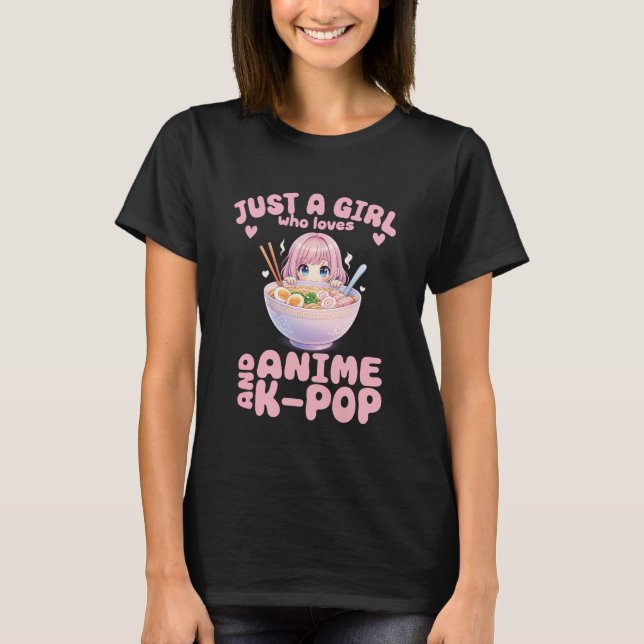 Camiseta Adorable Pink Hair Girl Ramen Anime and Music Pres (Frente)