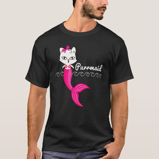 Camiseta Adorable Purrmaid White Cat Cute Mermaid Beach Gir (Frente)
