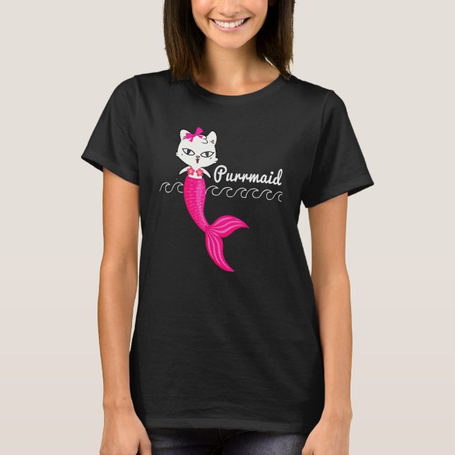 Camiseta Adorable Purrmaid White Cat Cute Mermaid Beach Gir (Frente)