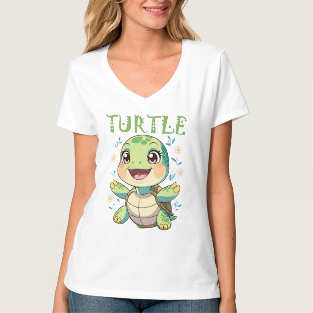 Camiseta Adorable Sea Turtle with Flowers (Frente)