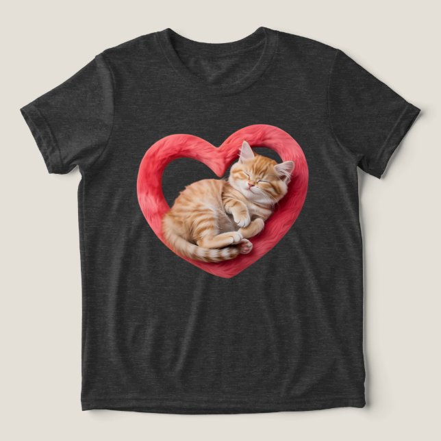 Camiseta Adorable Sleeping Cat Furry Heart (Design frontal)