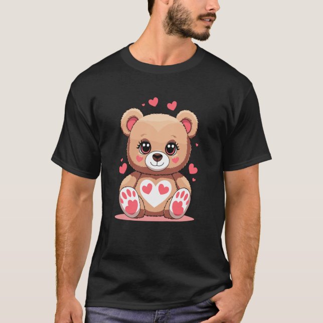 Camiseta Adorable Teddy Bear with Hearts Romantic Valentine (Frente)
