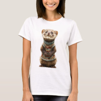 Camiseta Adorable Weasel wearing a Knitted Sweater