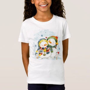 Camiseta Adoráveis Bonecos de Neve de Natal Abraçando
