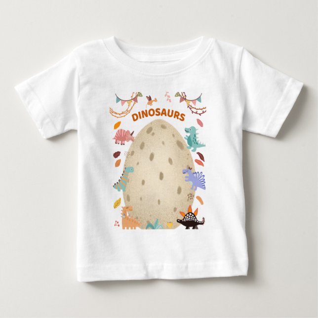 Camiseta Adoráveis Dinossauros Aquarela com Grande Ovo de D (Frente)