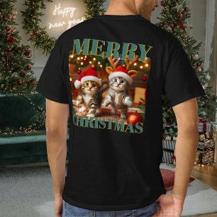 Camiseta Adoráveis gatinhos com Papai Noel e chapéus de ren