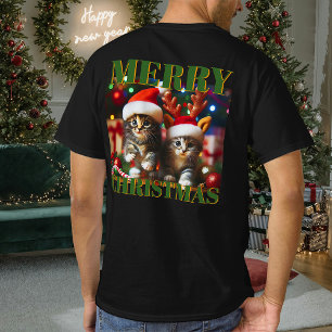 Camiseta Adoráveis gatinhos com Papai Noel e chapéus de ren
