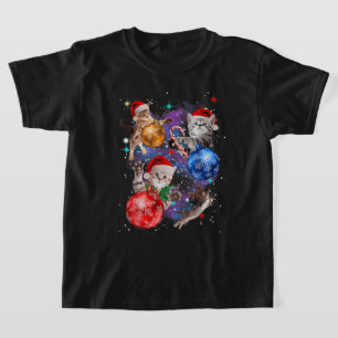 Camiseta Adoráveis Gatos de Natal no Espaço Enfeites