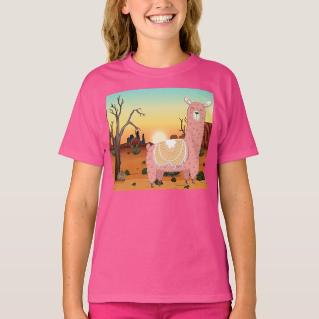 Camiseta Adoráveis Llama Adoram Llama Cute No Deserto T-Sh (Frente)
