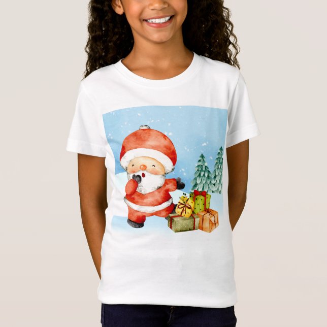 Camiseta Adoráveis Papais noeis De Natal Com Presentes (Frente)