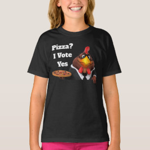 Camiseta Adoráveis Universo 3D Galo Fofo Com Pizza