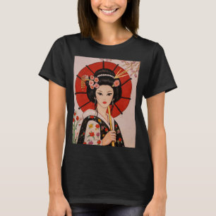Camiseta adorável adornada com linda Garota Geisha