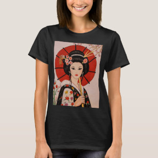 Camiseta adorável adornada com linda Garota Geisha