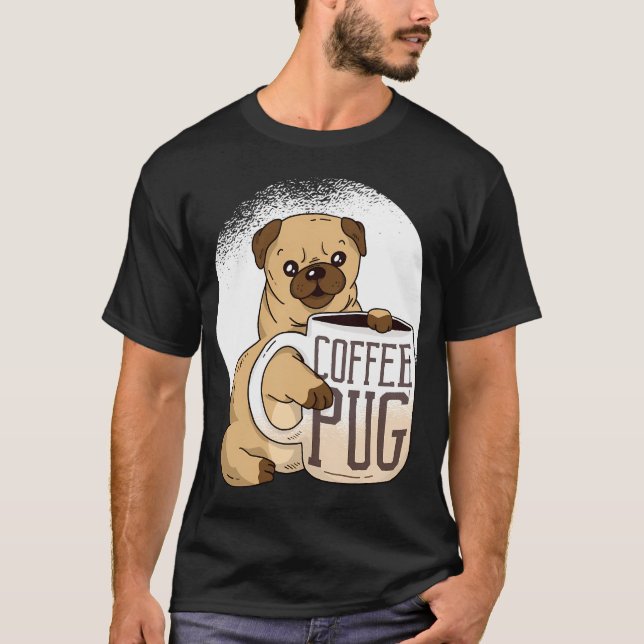 Camiseta Adorável Amante de Pug de Café (Frente)