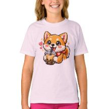 Adorável Anime Shiba Inu Bebendo Chá de Bolha Kawa