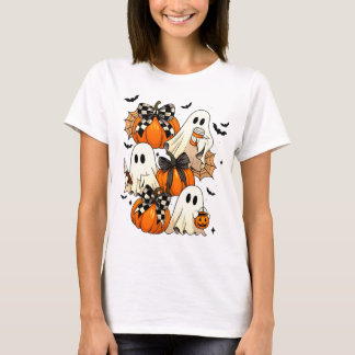 Camiseta Adorável Arco Coquete de Halloween Fantasma Abóbor