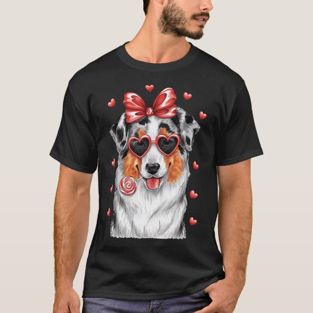 Camiseta Adorável Australian Shepherd Lambe Pirulito Valent (Frente)