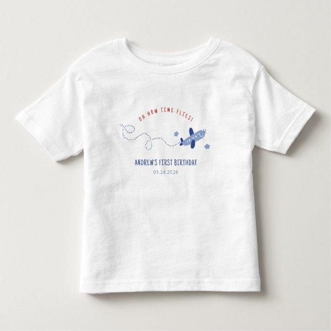 Camiseta Adorável Avião Como o Tempo Voa Primeiro Aniversár (Frente)