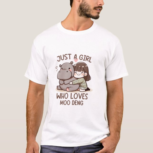 Camiseta Adorável Bebê Hippo, Só Uma Menina Que Ama Moo Den (Frente)