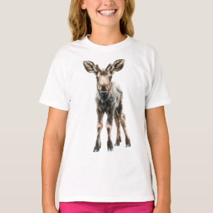Camiseta Adorável Bezerro de Alce Pintado à Mão para Crianç