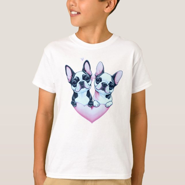 Camiseta Adorável Boston Terrier cachorros apaixonados por  (Frente)