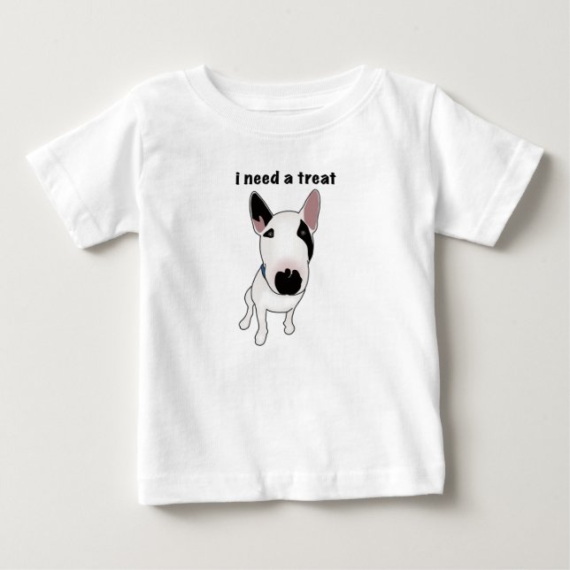 Camiseta Adorável Bull Terrier inglês quer um petisco (Frente)