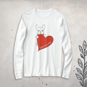 Camiseta Adorável Bulldog Francês com um Coração Vermelho
