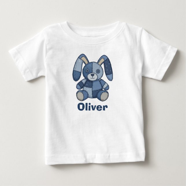 Camiseta Adorável Bunny Remendo de Jeans (Frente)