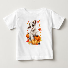 Camiseta Adorável Cabra de Bebê com Pumpkins Caindo